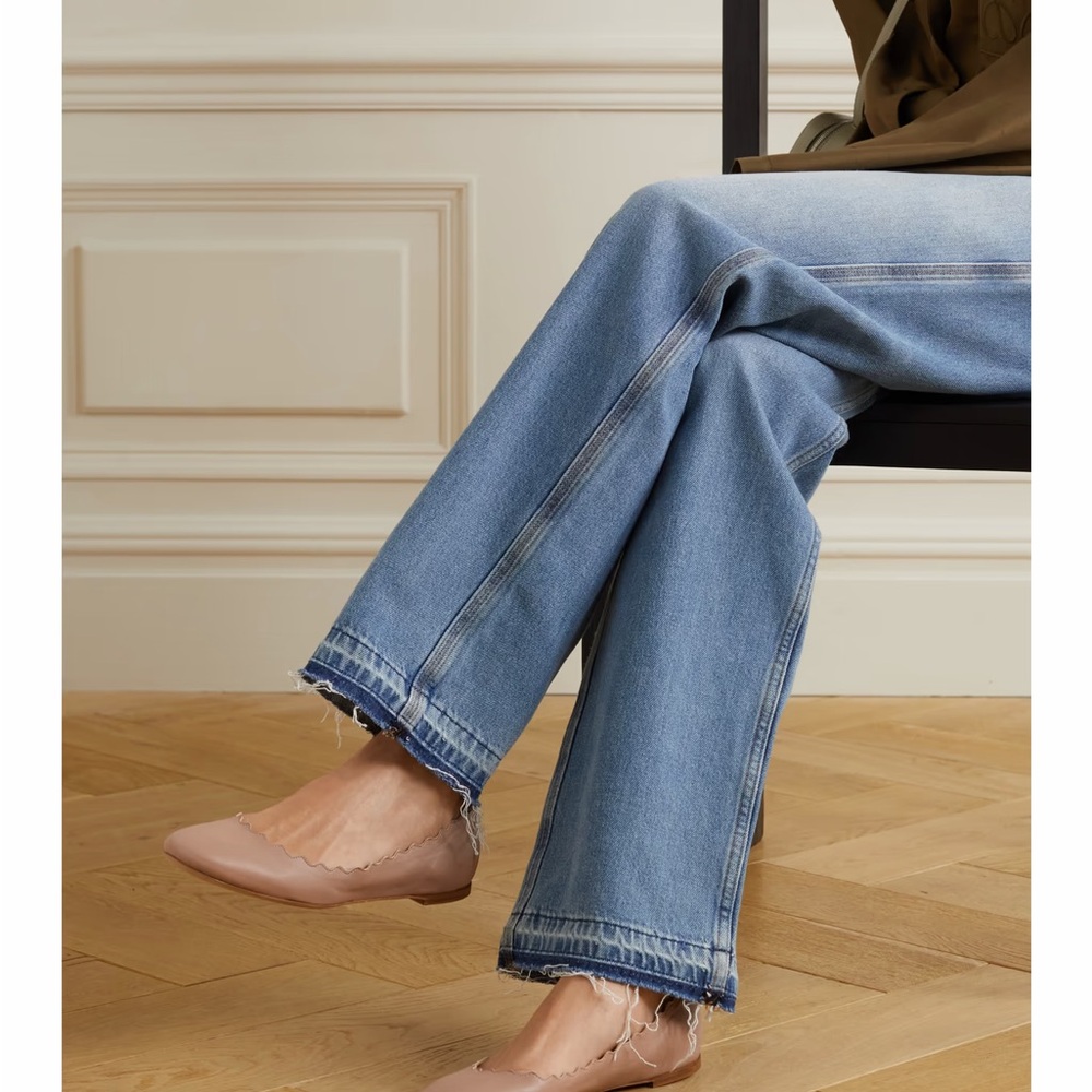 Chloe Lauren Scalloped Ballet Flats in Blush Pink Beige NEW